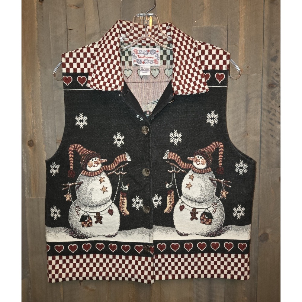 VINTAGE TANTRUMS Large Women's Christmas Holiday Snowman Button Up Party Vest